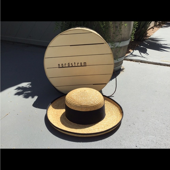 Vintage Nordstrom Straw Black Grosgrain Ribbon Sun Hat - Picture 6 of 14